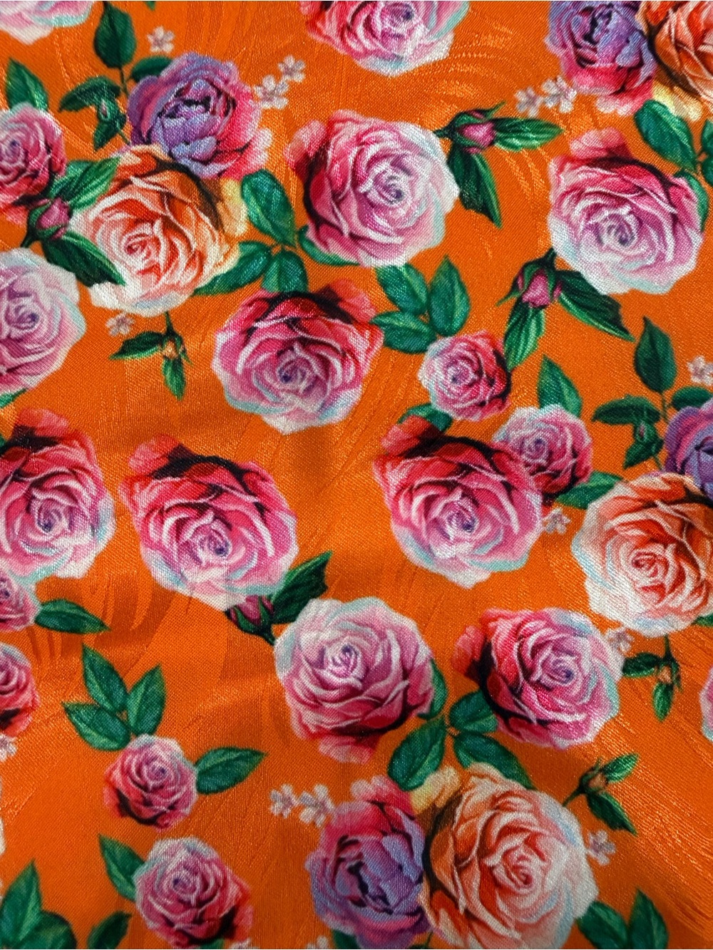 RARE Washable Silk Floral Pajama Set Orange Pink Purple Roses Cottagecore luxury - Picture 8 of 9